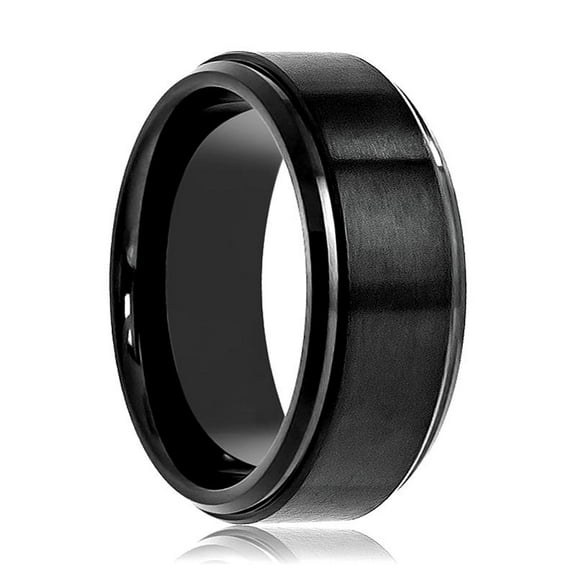 ALLIANCE | Black Tungsten Ring, Brushed, Stepped Edge