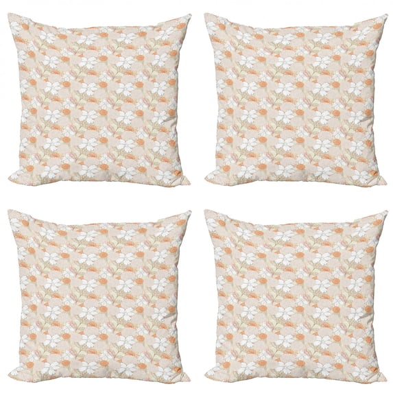 Ambesonne Floral Throw Pillow Cover 4 Pack, Pastel Retro Botanical, 24", Multicolor