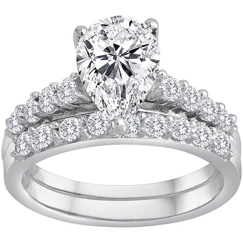 Pure Perfection Certified Bridal Ring with Pear-Shaped Center Stone ...