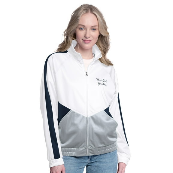 Women's-G-III Sports by Carl Banks White/Navy New York Yankees Rally Rhinestone Raglan Full-Zip Track Jacket