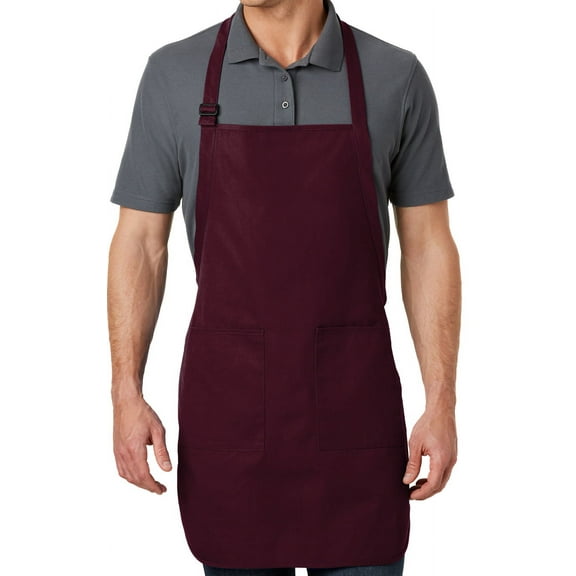 Men's Full-Length Apron with Pockets - Maroon