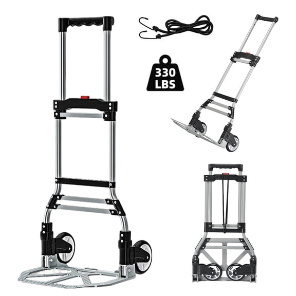 OUTMASTER Folding Hand Truck,330 lbs Load,Telescopic Handle, for Moving, Travel and Shopping,Black