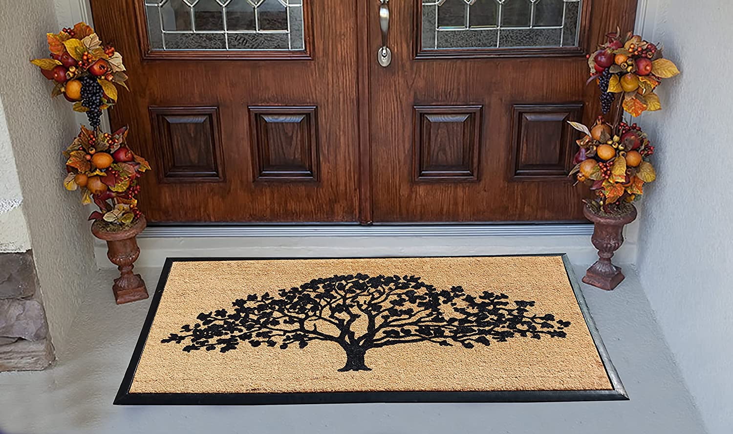 A1HC 30"x60" Natural Coir & Rubber Door Mat, Heavy Duty Thick Durable Anti-Shed Fade-Resistant Welcome Mat for Front Porch, Oak Tree Black