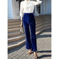 thumbnail image 4 of Women'S Velvet Elastic Waist Flare Leg Palazzo Long Pants Trousers Bell Bottom Casual Streetwear Trousers Blue XL, 4 of 9
