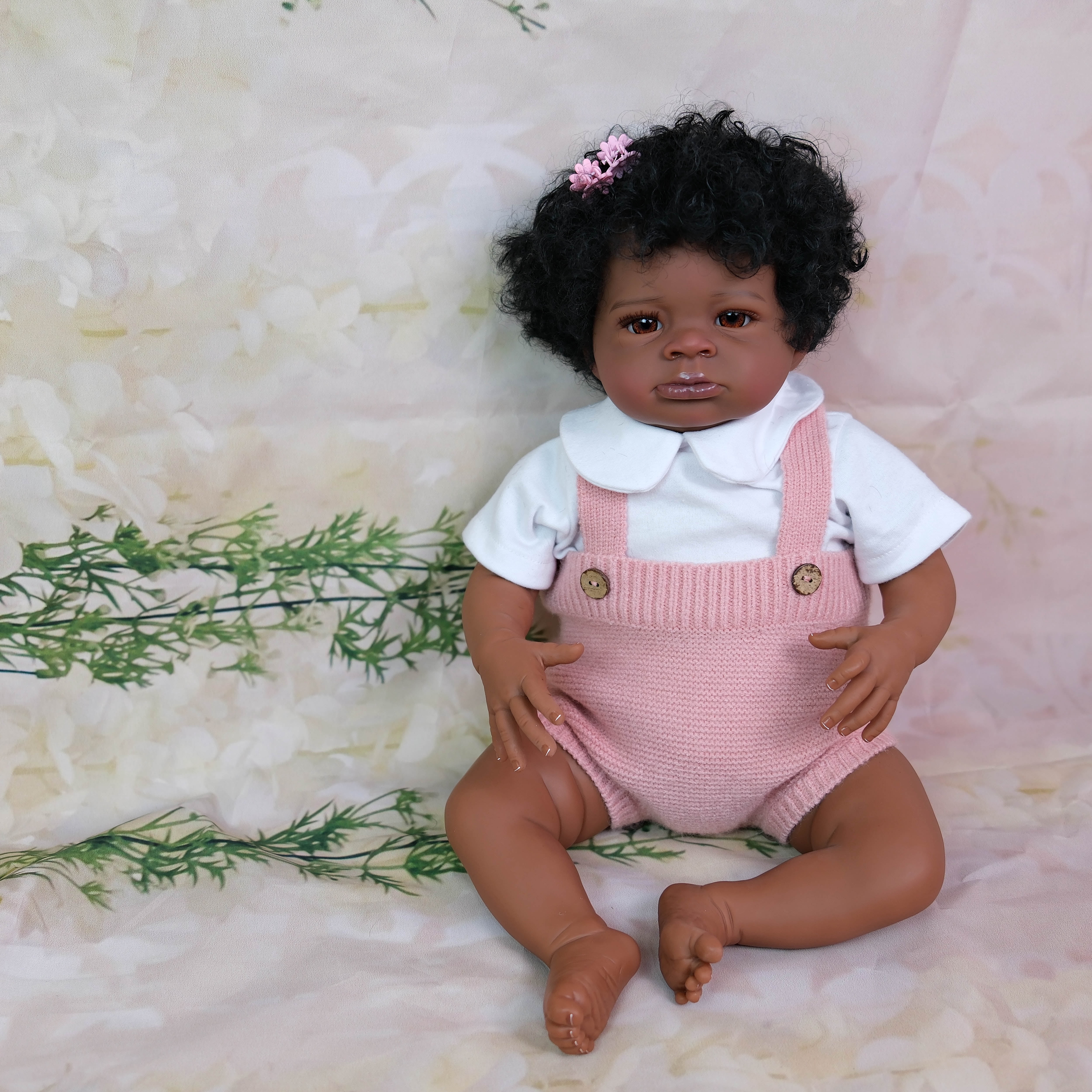 iCradle Black Skin Reborn Baby Dolls 19 Inch 48 cm Baby Soft Cloth Body Realistic Newborn Baby Dolls Hand Implanted Hair Brown Eyes  Real Life Baby Dolls Cloth Body Doll Toy Gift for Kids Age 3+