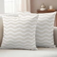 thumbnail image 2 of Cream Moire Outdoor Pillow Covers 16x16 Set of 2, Waterproof Patio Throw Pillowcase Protectors, Water Ripple Stripe Farmhouse Square Decorative Pillow Shams Cushion Covers for Seat Bed Couch Sofa, 2 of 8
