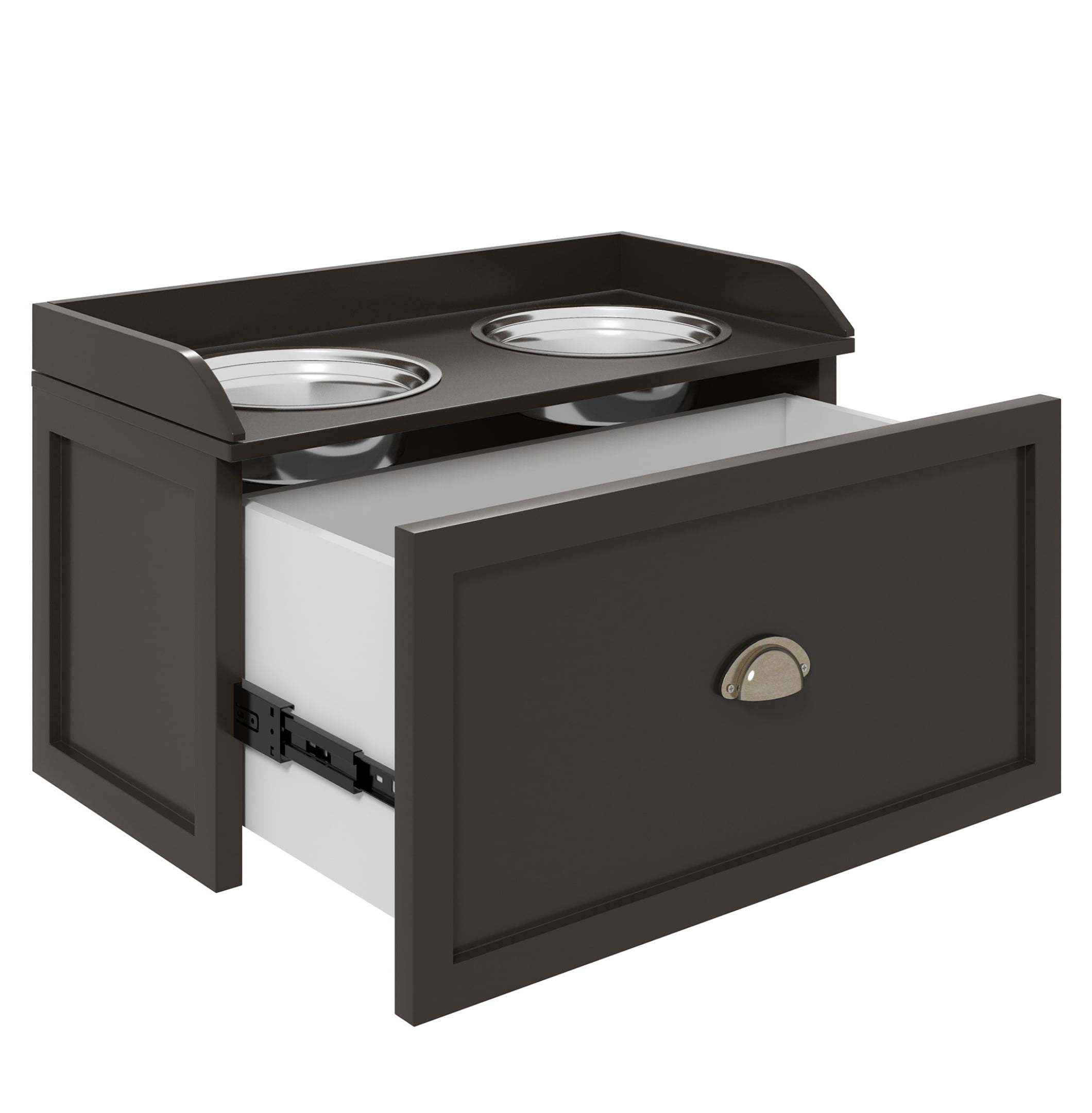 Dog Feeding Station with Storage Drawer, Storage Cabinet with 2 Removable Elevated Dog Bowls for Large Sized Dogs, Coffee