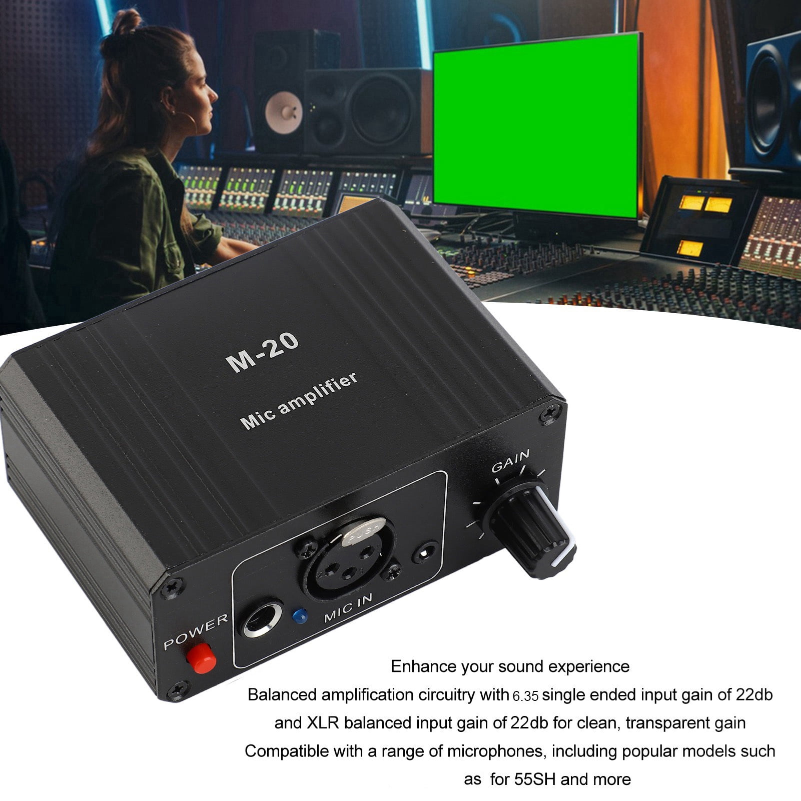 Microphone Preamplifier Microphone Preamp, High Gain 48V Power Microphone for Dynamic Microphone
