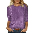 thumbnail image 3 of Sakmal Summer Tops for Women 2024 Purple Short Sleeve Floral V-Neck Flower T-Shirts Ladies Shirts $5, 3 of 4