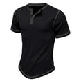 thumbnail image 2 of Men's Waffle Knit Henley Shirt Short Sleeve Summer Top Classy Vintage 3 Button Placket T Shirt Contrast Color Soft Slim Fit Stretch Black 3X-Large, 2 of 5