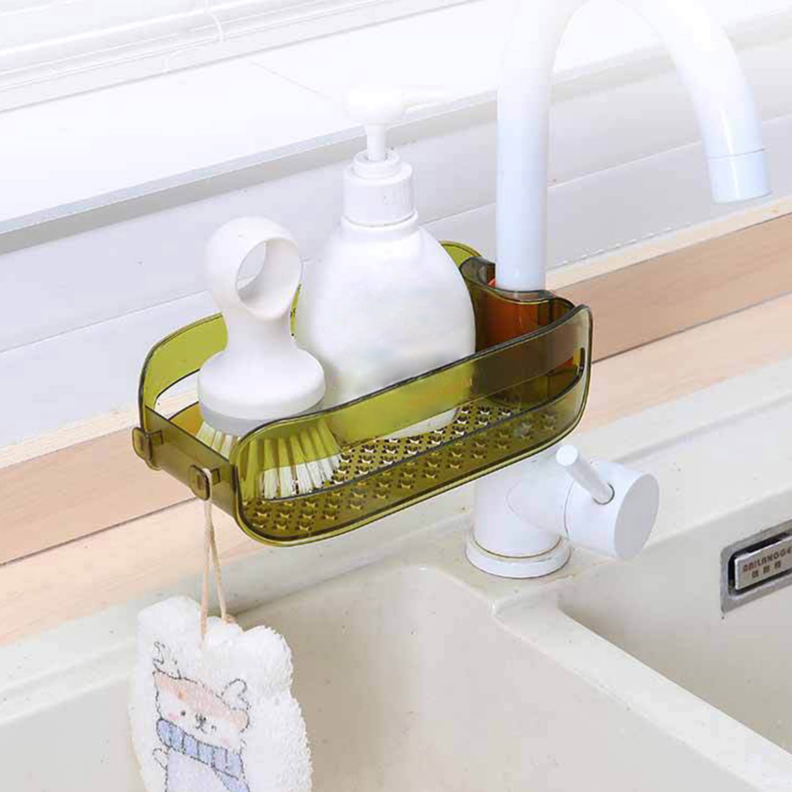 New 2 in 1 Home Sink Organizer Plastic Detachable Hanging Faucet Drain Rack  Kitchen Storage Rack Faucet Draining Rack for Home Kitchen Bathroom(Crystal  Dark Green) 