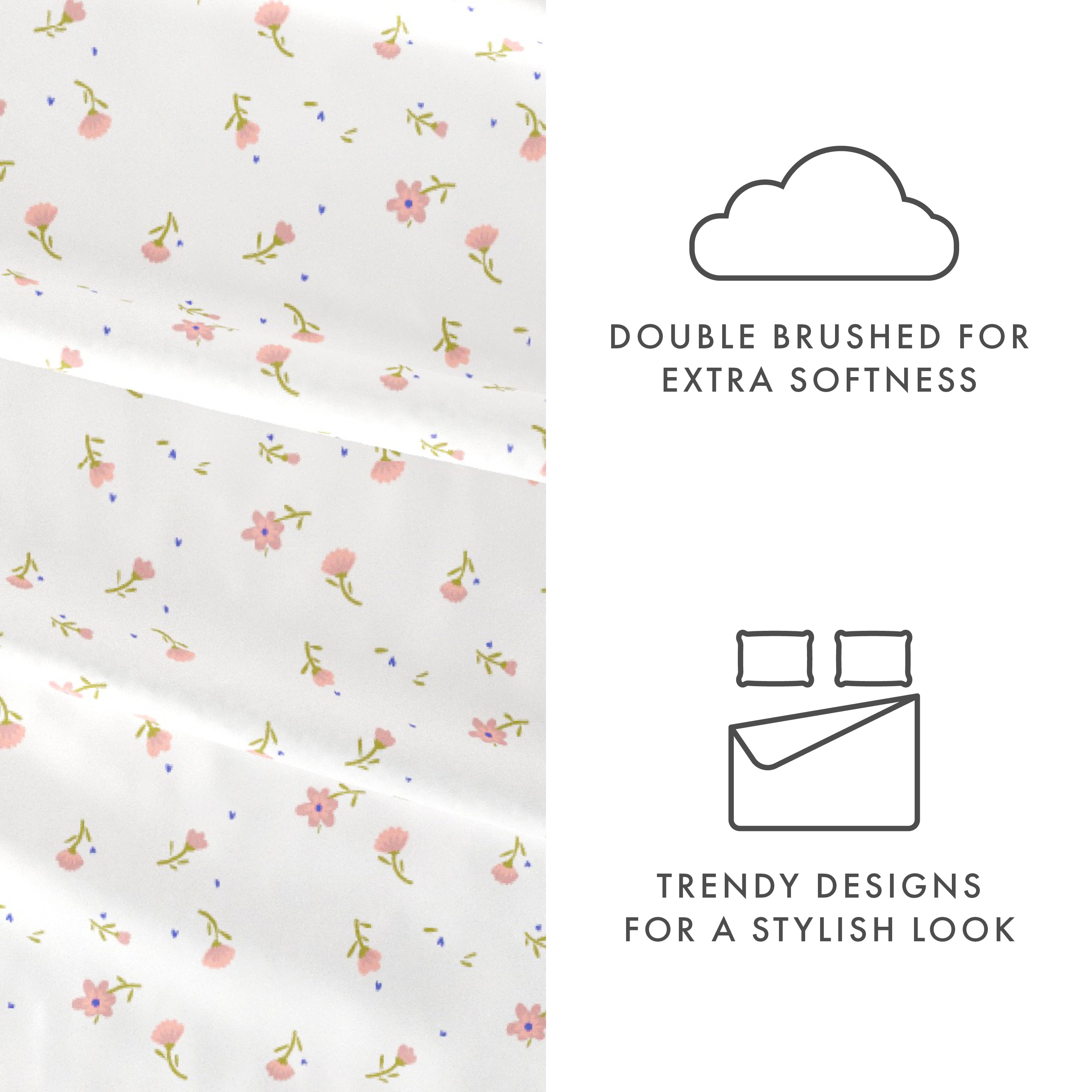 Noble Linens 4 Piece Pattern Microfiber Bed Sheets Set, Pink Floral, Twin