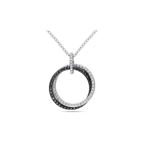 Accent Diamond Circle Pendant Necklace in Sterling Silver with Chain for Women