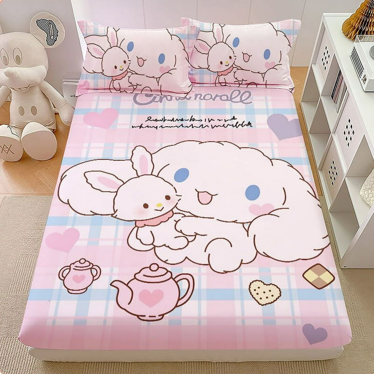 Cute Cartoon Sanrio Cinnamoroll Fitted Sheet Kawaii Anime Home Bedding Soft  Cotton Comfort Girl Heart Sheets Birthday Gifts