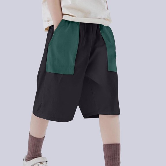 SGFCWSX Boys Casual Shorts Elastic Waist Loose Fit Cotton Blend Color Block Summer Everyday Shorts with Pockets for Teens Dark Gray Size 12-13 Years