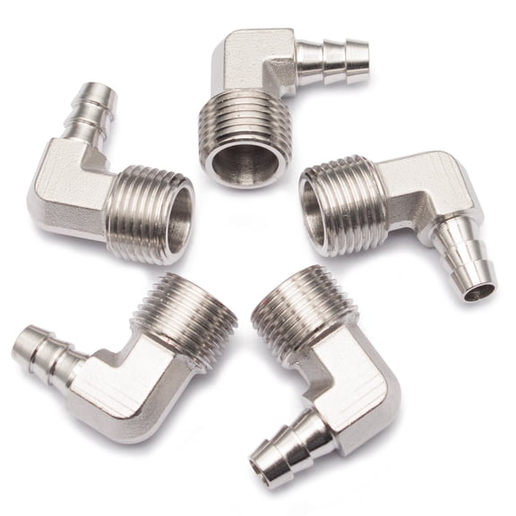 LTWFITTING 90 Degree Elbow Stainless Steel 316 Barb Fitting 3/8" Hose Barb x 1/2" Male NPT Air Gas (Pack of 5)