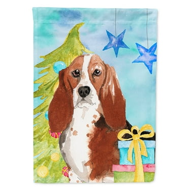 Carolines Treasures CK1890CHF Christmas Tree Basset Hound Flag Canvas House Size  Large multicolor
