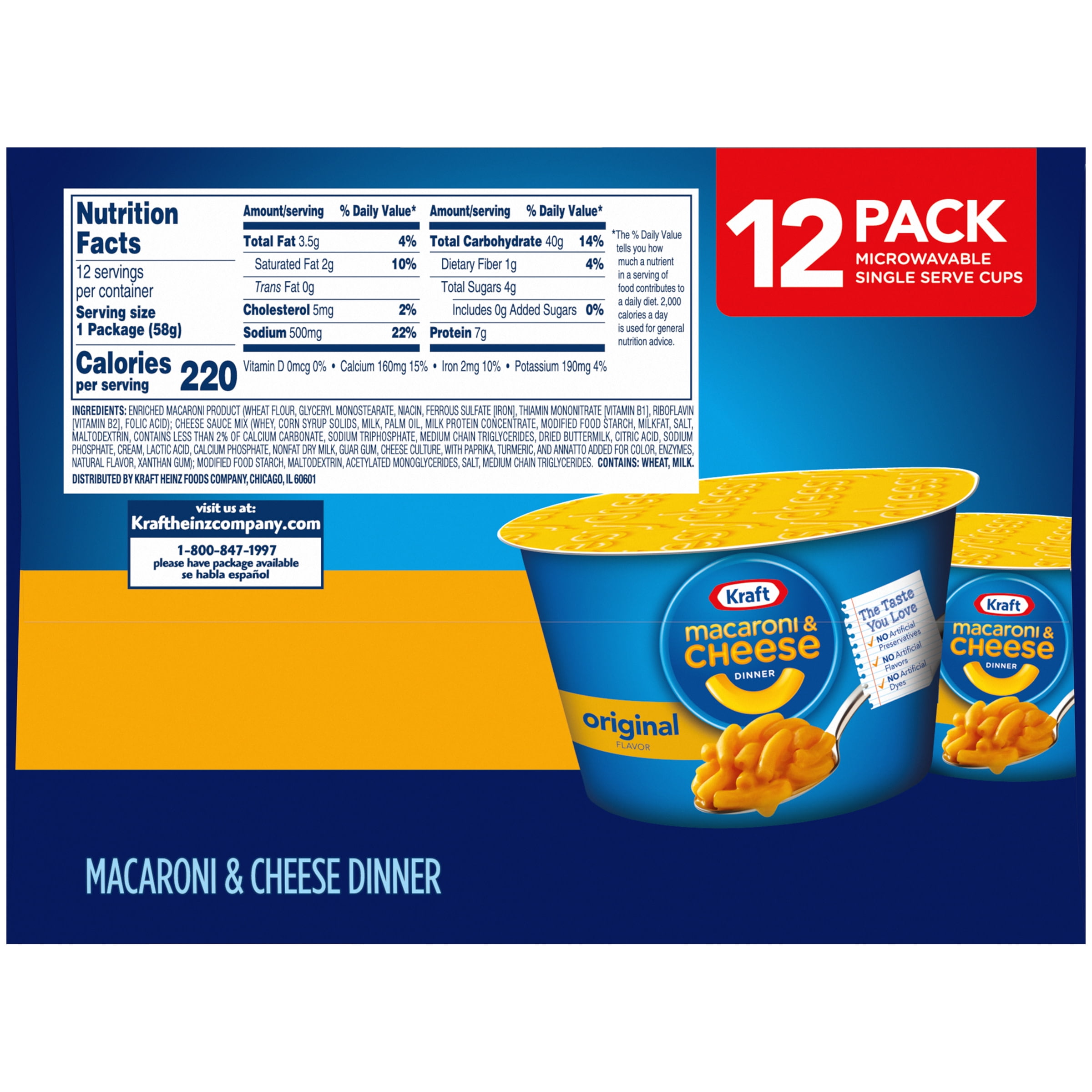 Kraft Original Macaroni & Cheese Easy Microwavable Dinner, 12 ct Box, 2.05 oz Cups