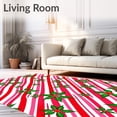 thumbnail image 2 of ODIKA 3'x5' Machine Washable Non-Slip Area Rug, Classic Cane Stripe with Festive Holly Leaf Detailing High Traffic Rug with Pad, Red, 735772, 2 of 8