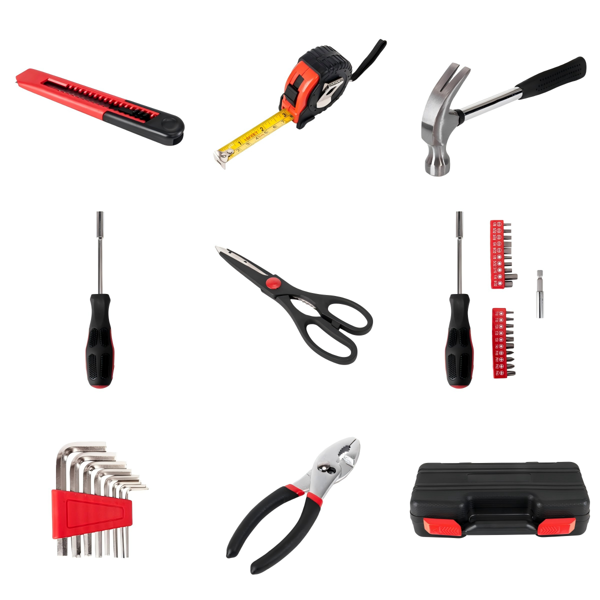 Assorted screwdriver bits included in the 39-piece tool kit