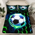 thumbnail image 2 of Castle Fairy Boys Soccer 3pcs Twin Sheet Sets,Sport Football Twin Fitted Sheet,Geometric Hexagon Breathable Flat Sheet,Lightweight Neon Light Room Decor, 2 of 7