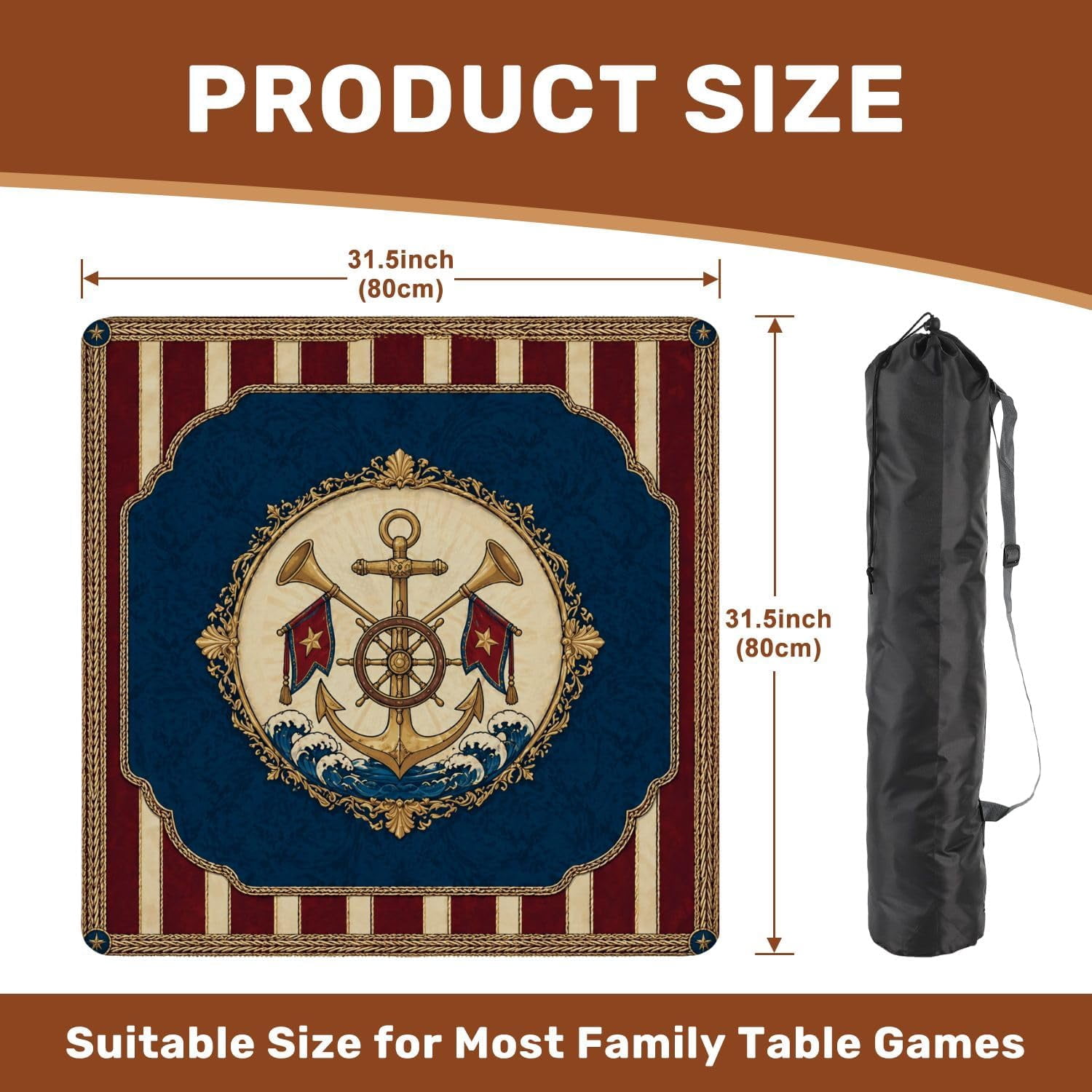 Mahjong Mat with Carrying Bag 31.5" x 31.5" Non-Slip Noise Reduction Vintage American Flag Dual Flags Ribbon Detail Table Mat for Mahjong Poker Dominoes Card Board Tile Games
