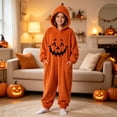 thumbnail image 2 of Coerni Unisex Kids Jack O Lantern Hooded Onesie Cozy Flannel Pumpkin Onesie Halloween Carnival Party Dress Up Outfit for Boys Girls, 2 of 4