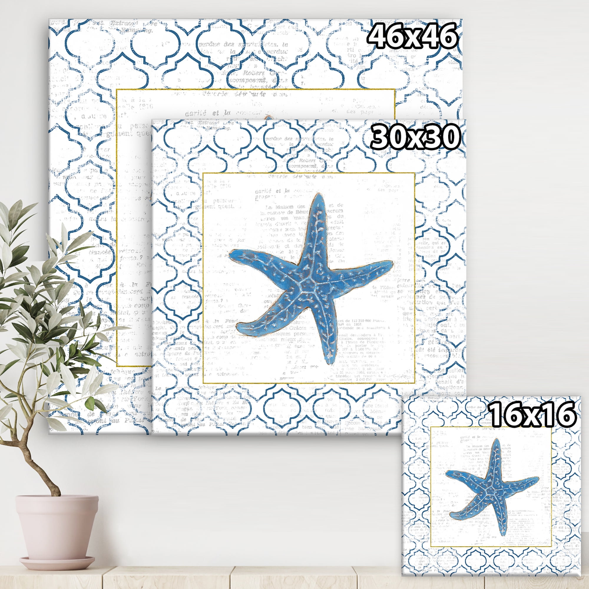 Designart 'Navy Starfish with Gold' Nautical & Coastal Premium Canvas Wall Art