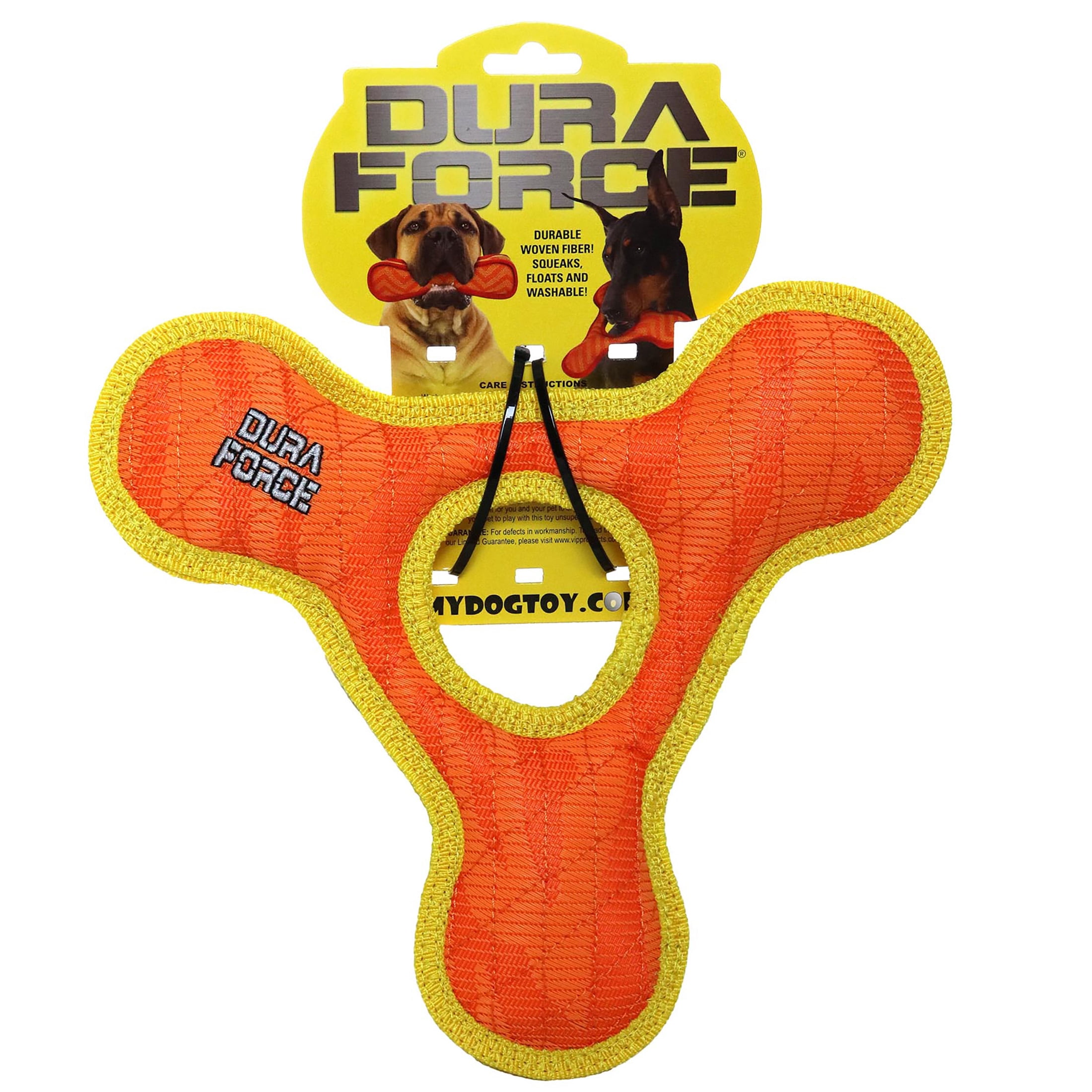 DuraForce TriangleRing Tiger Orange-Yellow Durable Woven Mesh Fiber Squeaky Dog Toy