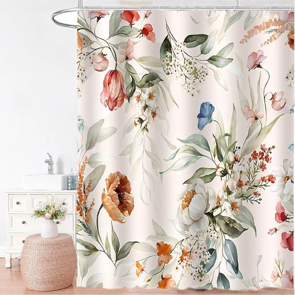 Floral Shower Curtain for Bathroom, Vintage Flower Botanical Shower Curtains Farmhouse Bright Waterproof Fabric Bathroom Curtain with Hooks Modern Aesthetic 54"W x 78"L (Pack of 1)