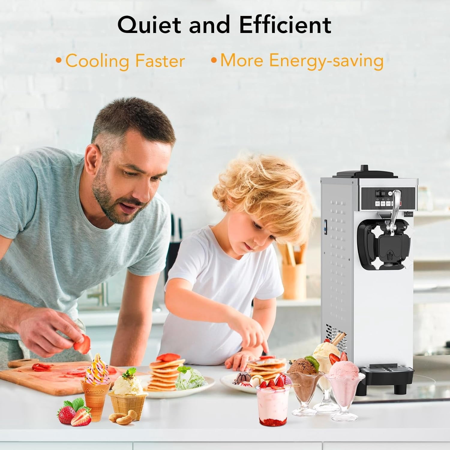 NEILA Commercial Ice Cream Maker Machine with 7L Hoppers 1200W, 4.7-5.8Gal/h Auto-Clean Single Flavor Soft Serve Ice Cream Machine, for Bars/Restaurants