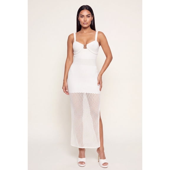 Women's Metallic Detail Cutout Knit Maxi Dress