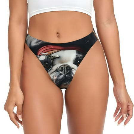 Rateoe Pirate Bulldog On Deck Pattern Seamless Women Underwear Thongs No Show Ladies Thong No Line Breathable Comfortable Panties Undies for Women-3X-Large