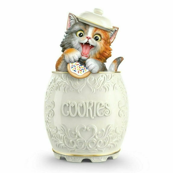The Bradford Exchange Purr-fect Treat Ceramic Kitty Cookie Jar by Kayomi Harai 8.8-inches