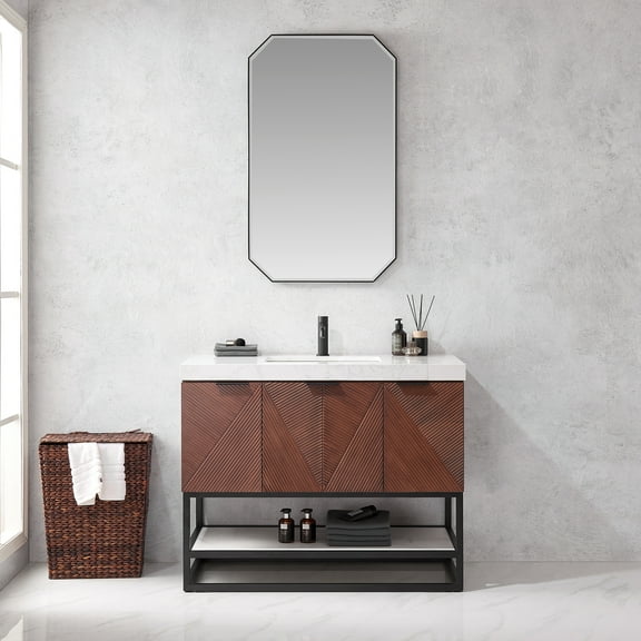 Mahon 42B" Bath Vanity in North American Deep Walnut with White Grain Stone Top