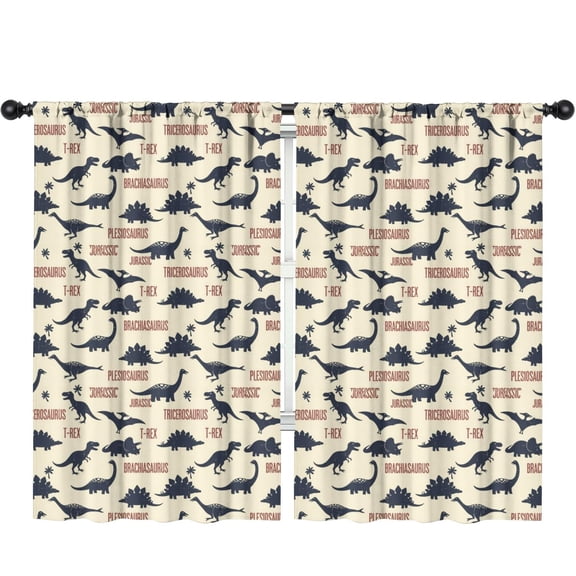 Blackout Kids Curtains,Dinosaur and Text Off White Pattern Children's Insulated Curtains Set Of 2,Bedroom Essentials,Toddler Room Decor 52"x84"