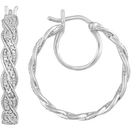 Diamond Accent Sterling Silver Twisted Rows Hoop Earrings