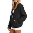 thumbnail image 5 of CQONEPT Women's Zip up Hoodie Jackets Long Puff Sleeve Fashion Jackets Drawstring Fall Winter Comfortable Sweatshirts with Pocket BlackXL, 5 of 6
