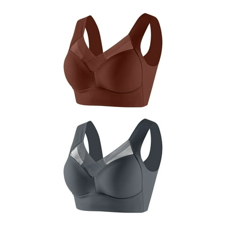 LFEOOST 2 Pack Sports Bras for Women High Support Bralette Plus Size Full Coverage Push Up Wireless Bra Comfortable Everyday Bras Gray L