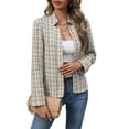 thumbnail image 2 of Women'S Plaid Blazer Jacket Warm Open Front Stand Collar Fully Lined Casual Fashion Work Coat Gray L, 2 of 9