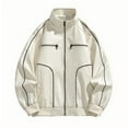 thumbnail image 1 of Leather Coats for Men, Man Streak Solid Color Pockets Zipper Lapel Leather Coat, 1 of 4