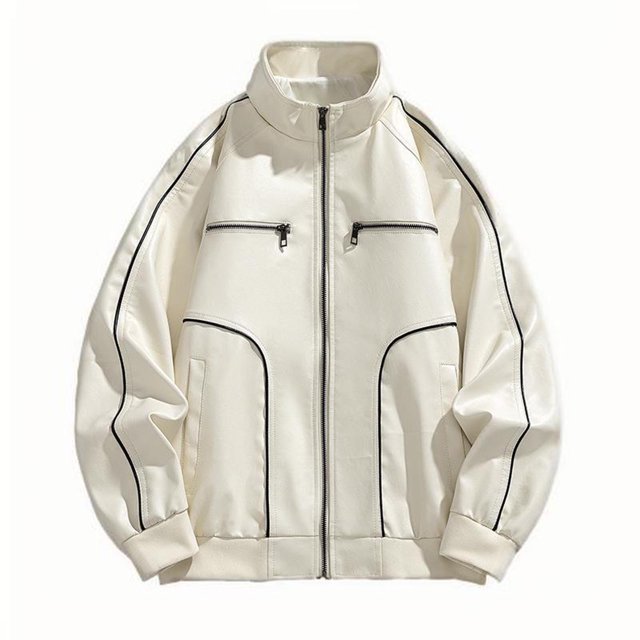 Leather Coats for Men, Man Streak Solid Color Pockets Zipper Lapel Leather Coat