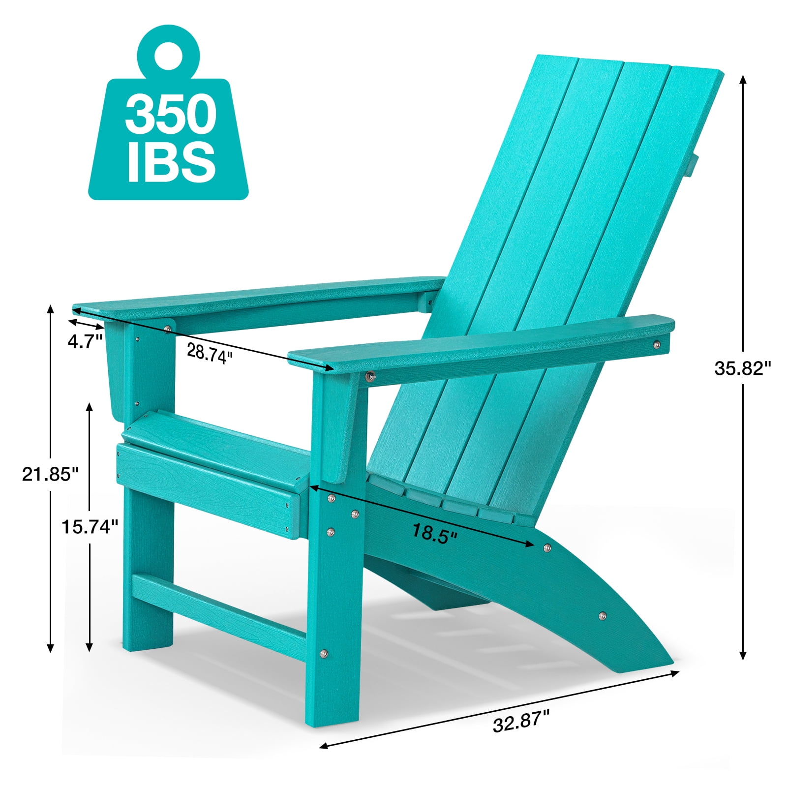 Garpans Adirondack Chair All Weather Outdoor Adirondack Chair HDPE Outdoor Chair for Patio Front Porch Pool Garden Deck Fire Pit Outside, Turquoise