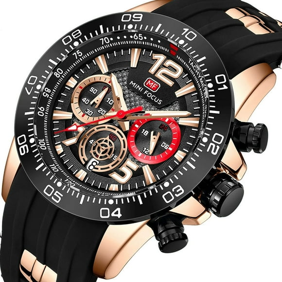 MINI FOCUS Men Sport Watch Waterproof Quartz Wristwatch Clock With Luminous Silicone Strap