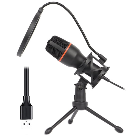 LED Condenser Microphone Professional Mic for Gaming Karaoke Singing and Recording with Stand Plug and Play