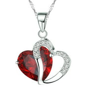 KATGI Fashion Austrian Ruby Red Crystal Heart Shape Pendant Necklace, 18" Chain