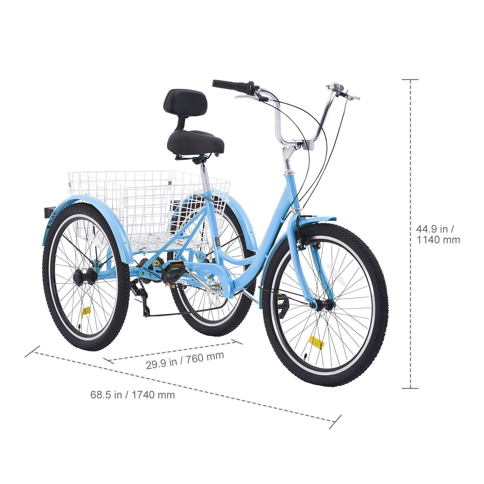 KFFKFF Adult Three-Wheel Bicycle Unfolding 7 Speed 20/24/26 Inch Tricycles,Carbon Steel Frame, Includes Basket & Adjustable Seat, Ideal for Picnic & Shopping, Suitable for Seniors, Women, Men