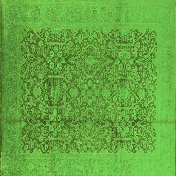 Ahgly Company Indoor Square Oriental Green Industrial Area Rugs, 5' Square