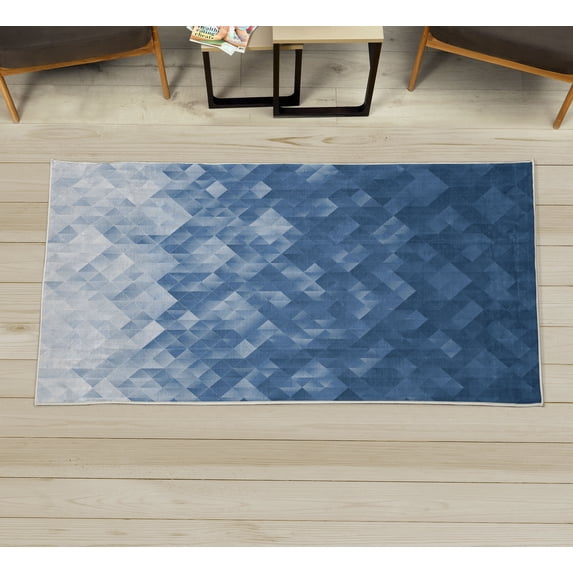 Geometric Decorative Rug, Gradient Color Change Digital Texture Mosaic Triangle Pixel Graphic Print Art, Quality Carpet for Bedroom Dorm and Living Room, 6 Sizes, Sea Blue, by Ambesonne