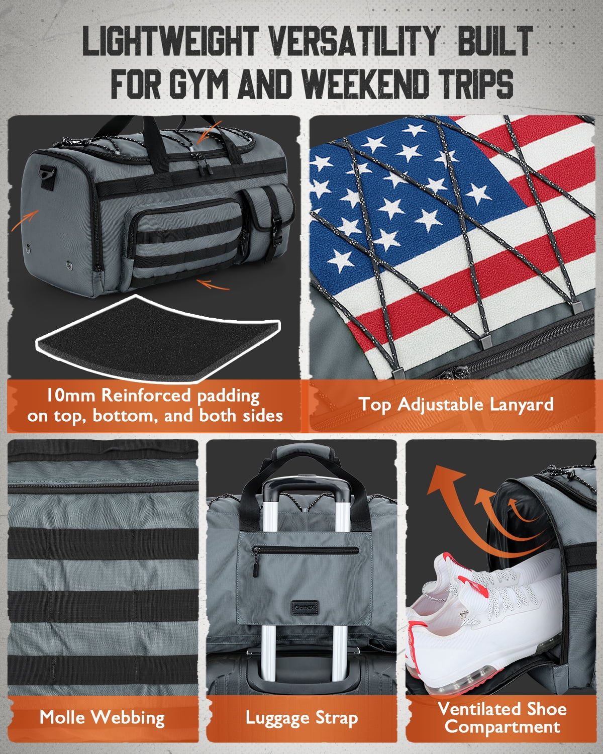 Gonex 45L Travel Duffel Bag for Men, 3 in 1 Gym Bag Backpack with Shoes Compartment for Sports Weekender Workout